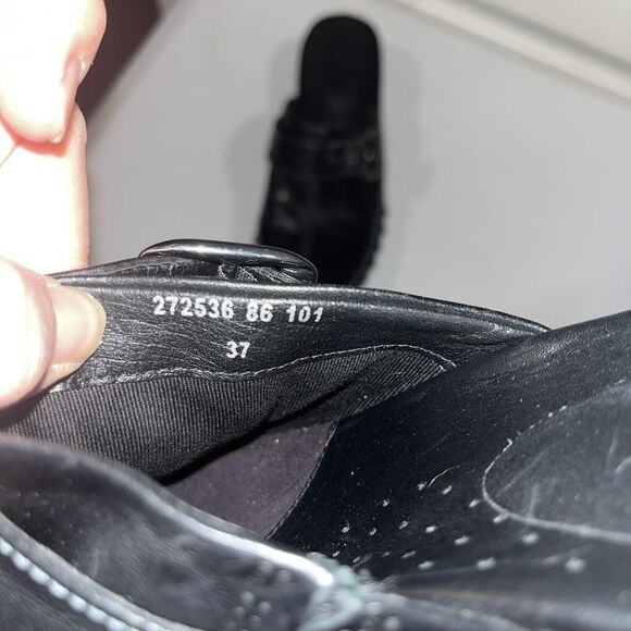 NWOT Ecco Chunky Y2k Studded Black Silver Leather Clogs Mules Buckles 37 6.5 - Picture 7 of 10